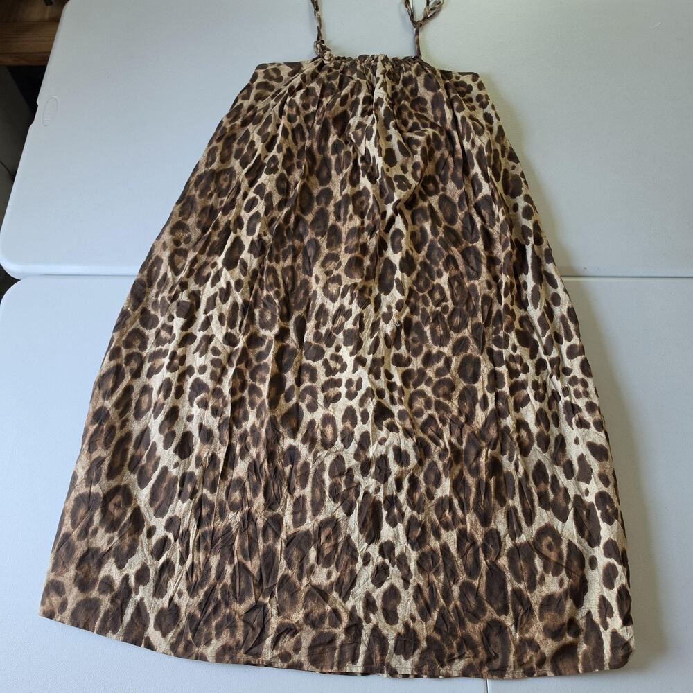 Aware Dress Womens M Brown Leopard Organic Cotton Midi Sundress Bump Friendly